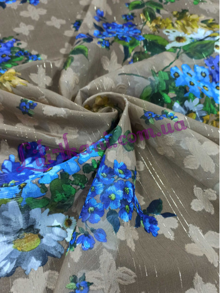 Шифон беж в голубі квіти